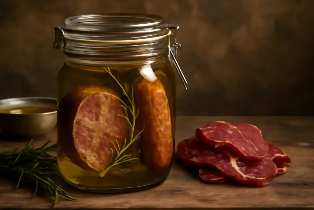 Conservazione sott’olio per carni e salumi: metodo autentico e beneficio in termini di aroma